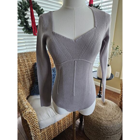 Abercrombie & Fitch A&F Sweetheart Neck Corset Bodysuit Sweater Light Grey Sz M - Picture 4 of 10